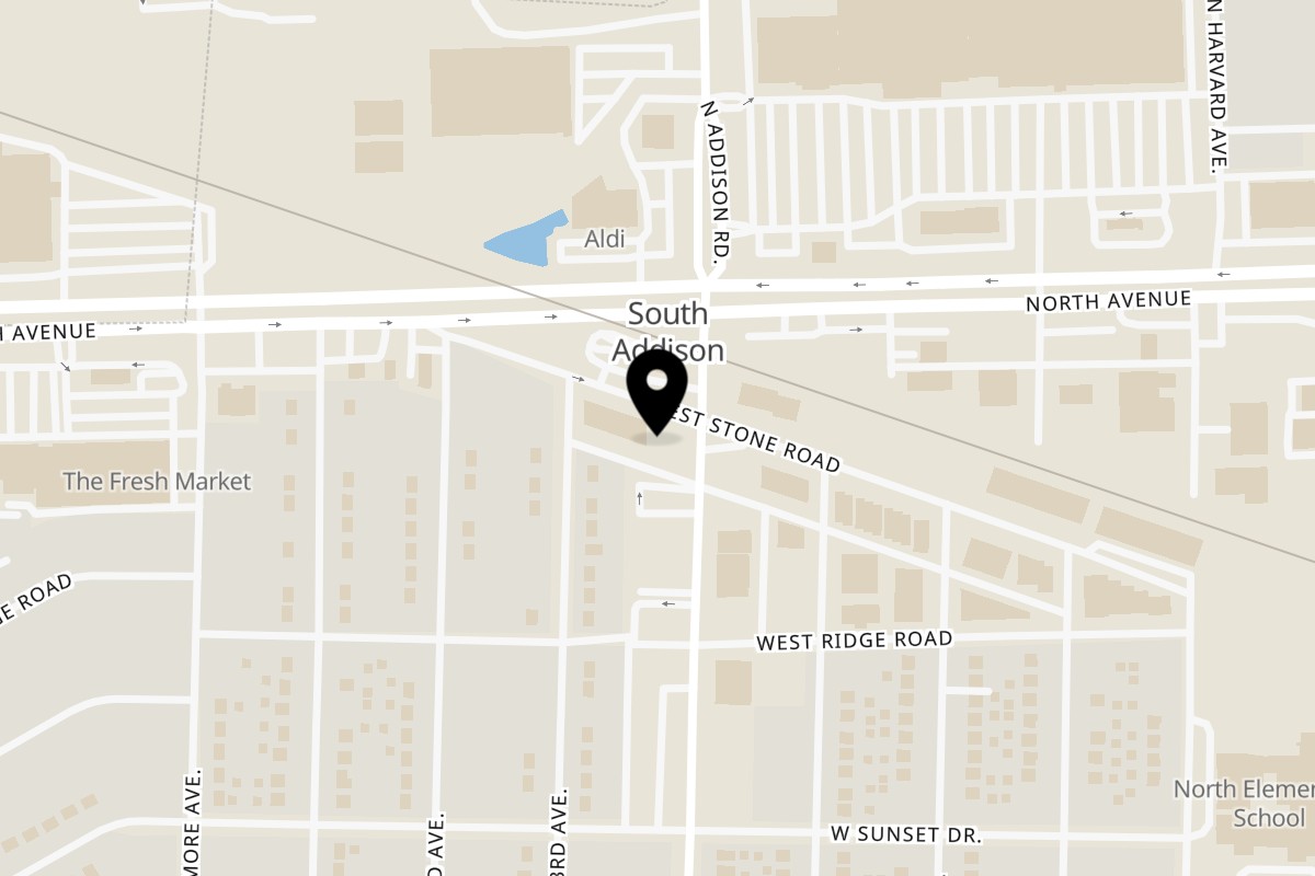 Map showing the location of Gyros Express on 750 N Addison Rd in Villa Park